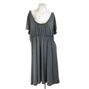 Espresso Gray Ruffle Accent A-Line Casual Dress